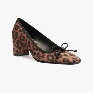 Leopard Print Block Heel Pumps with Bow
